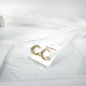 Kalp Formlu Taş Detaylı Altın Kaplama Çelik Küpe